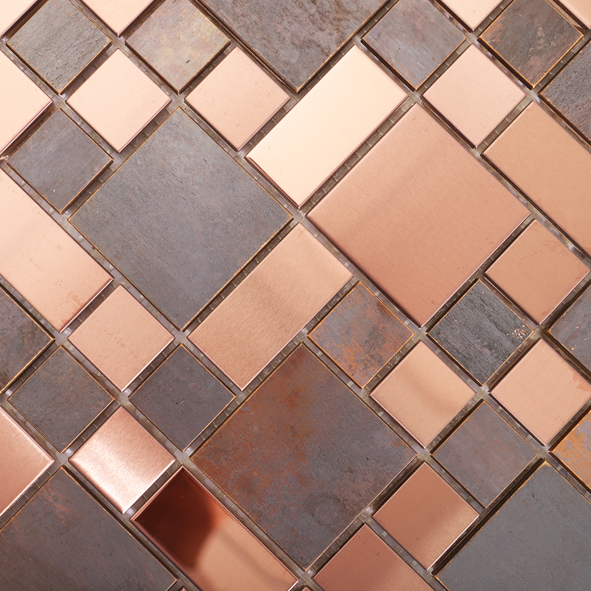 Close-up highlighting the brushed stainless steel and polished copper contrast