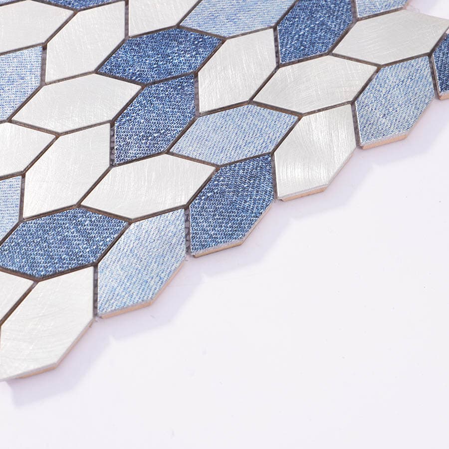 Angled edge shot of aluminum mosaic tiles 