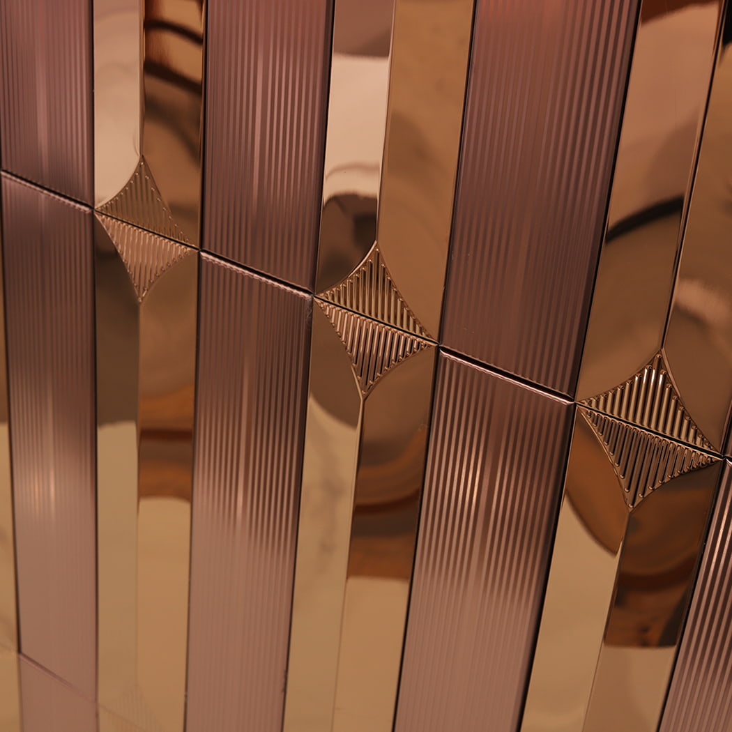 Close-up of the diamond-shaped textured accents formed by the rose gold mosaic pattern.