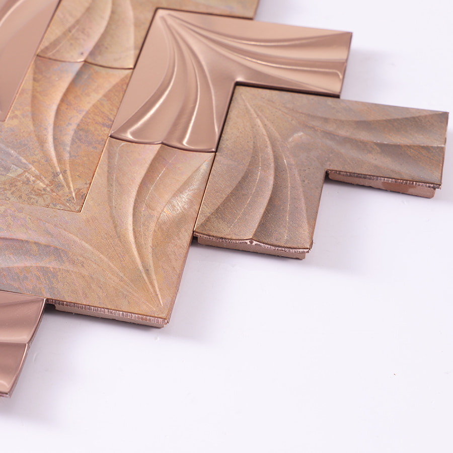 Side view showing thickness of bronze metal mosaic tile