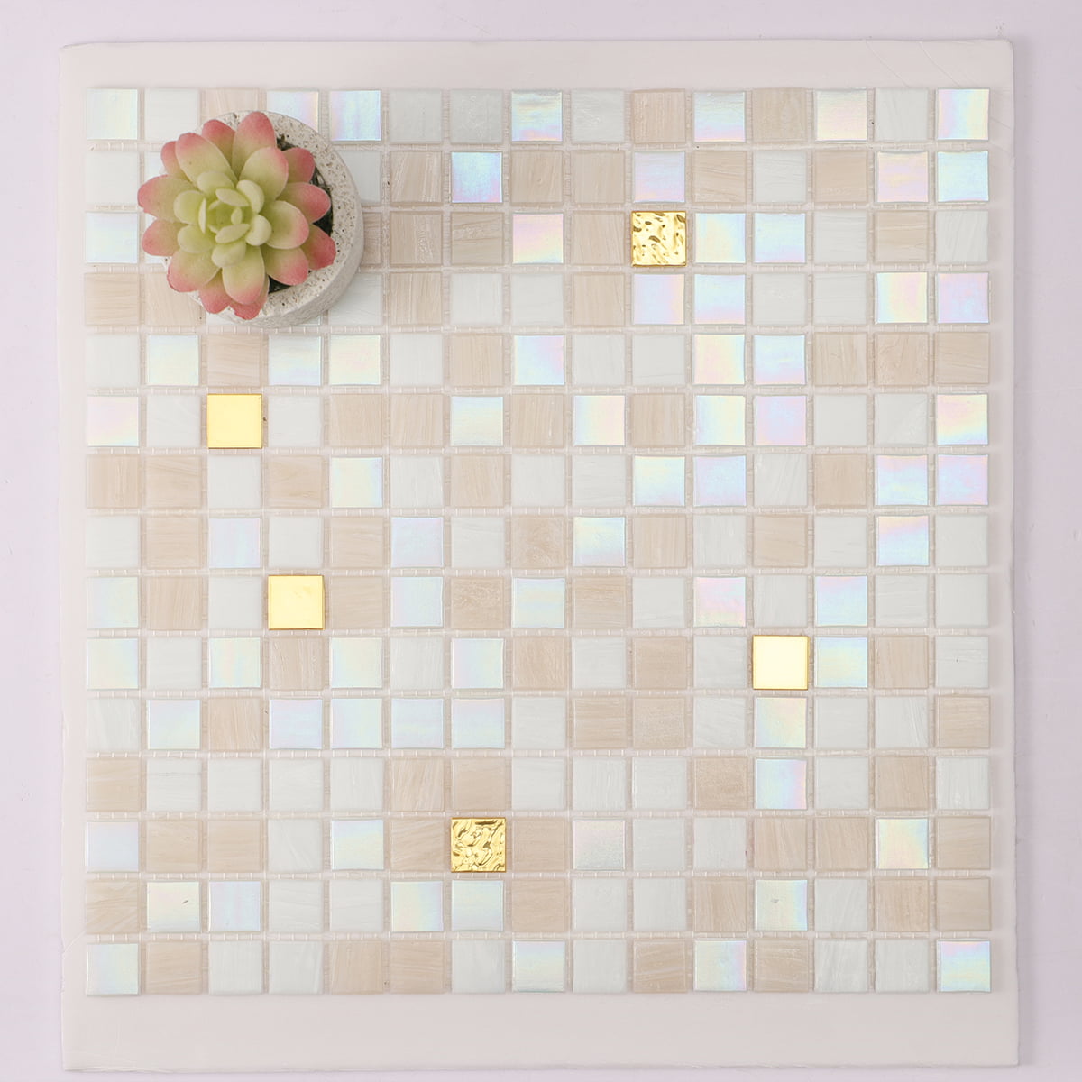 Beige Mixed 24K Gold Foil Glass Mosaic Tiles
