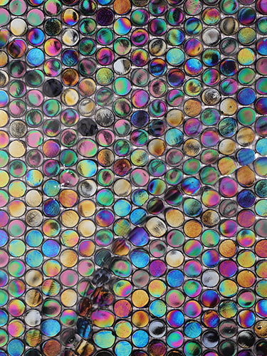 Iridescent round glass mosaic tile in rainbow tones for pool use