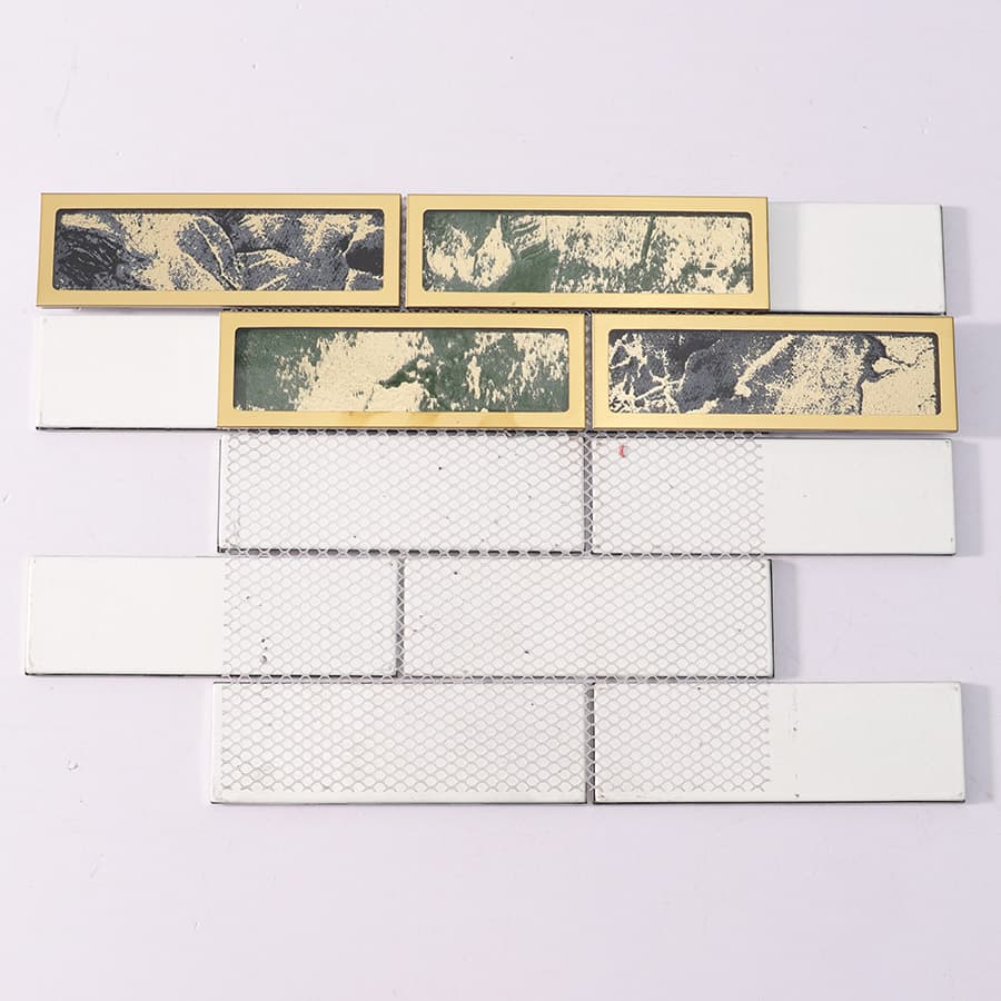 Backside view of foil glass mosaic showing mesh mounting for easy installation