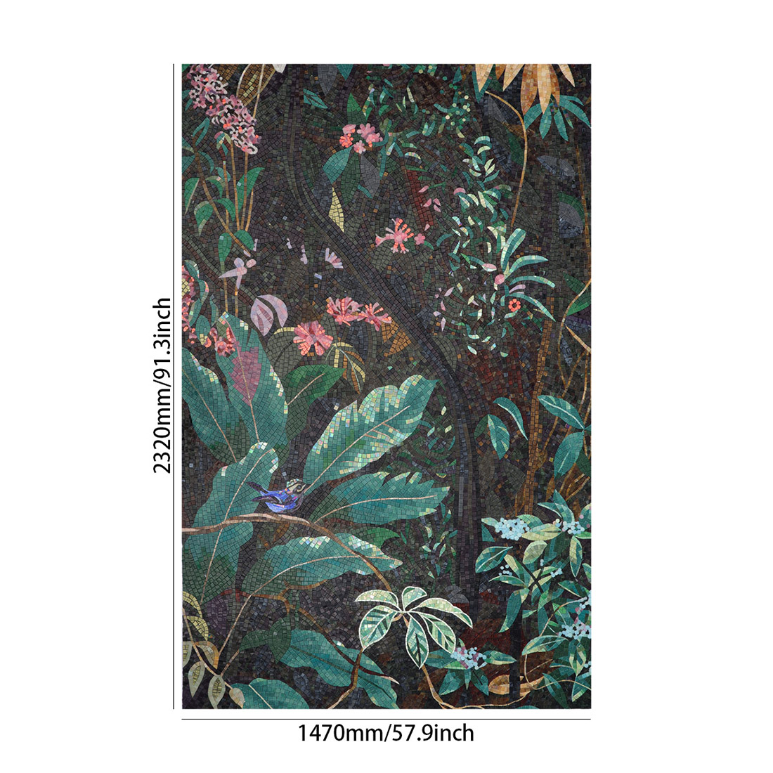 Full forest glass mosaic mural with 2320mm by 1470mm size display