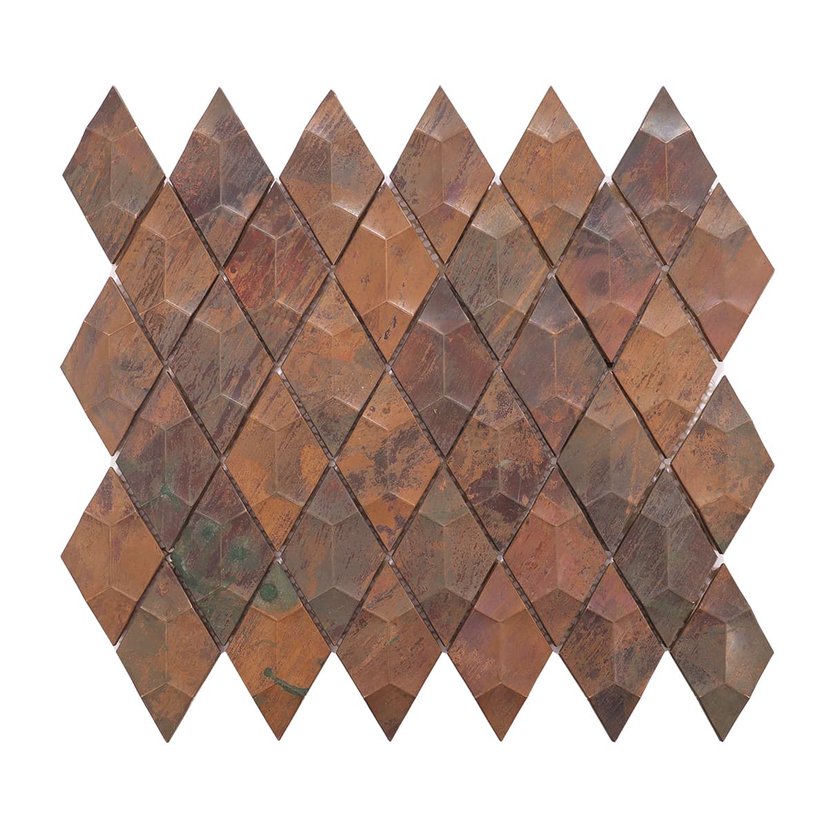 Full sheet of antique-style diamond copper mosaic tiles