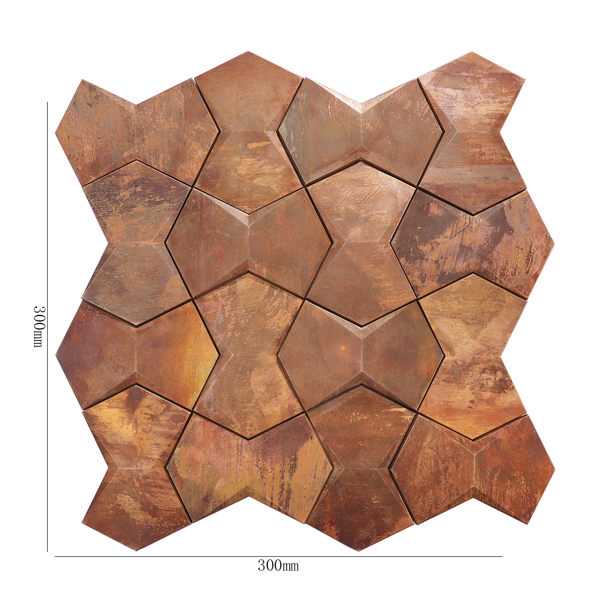 3D copper metal accent mosaic wall tile with precise measurements