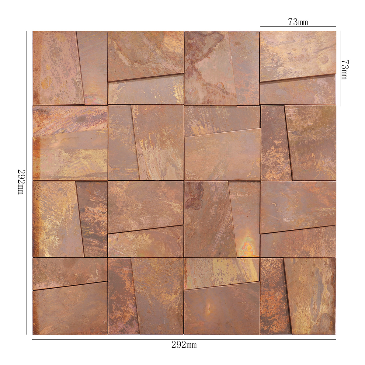 3D square copper mosaic tiles with size details