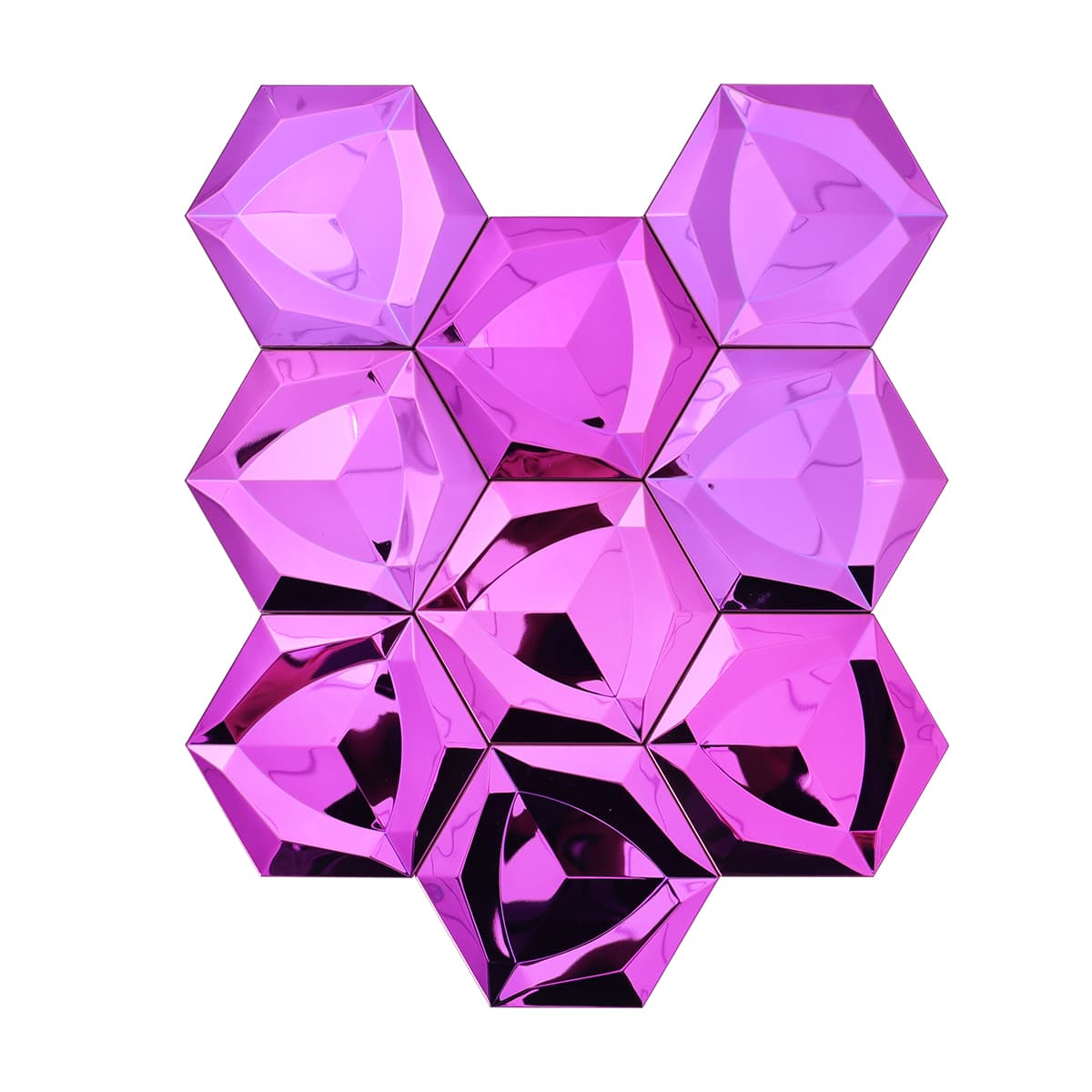 Mirror finish pink hexagon mosaic tiles with modern metallic shine