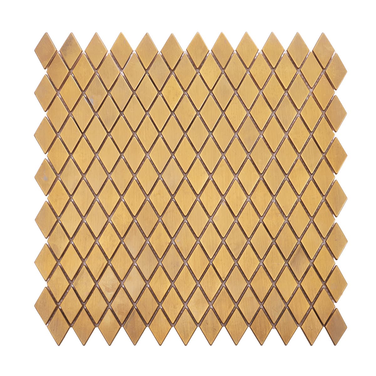 Full sheet of diamond-patterned brass mosaic tiles