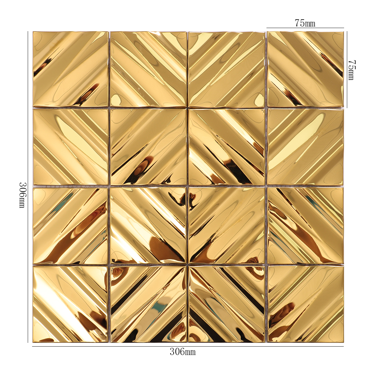 3D gold mirror stainless steel square mosaic tiles with size details