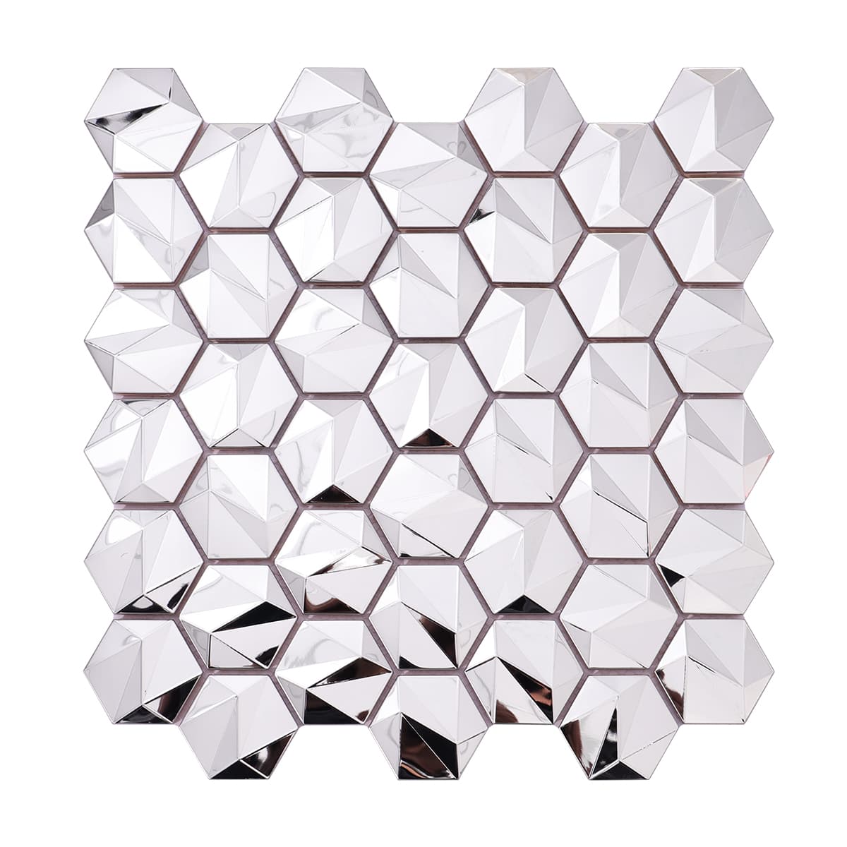 Full sheet of silver 3D geometric hexagon tiles