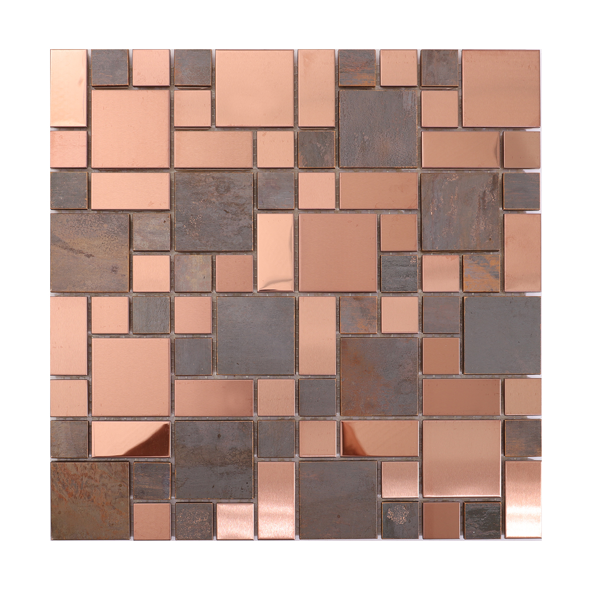 Full sheet of mixed-tone metal mosaic tiles