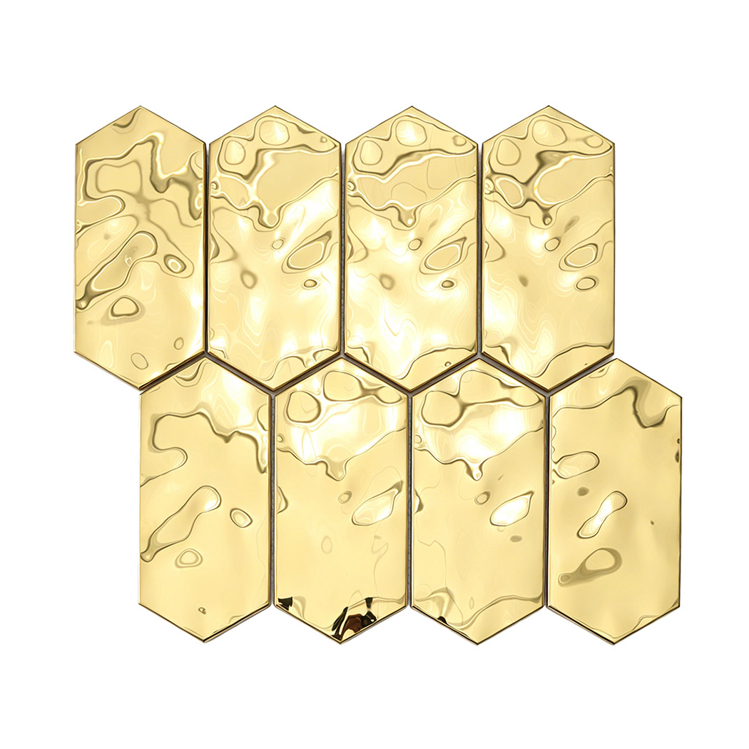 Glossy gold hexagon stainless steel mosaic tile arranged in full sheet pattern