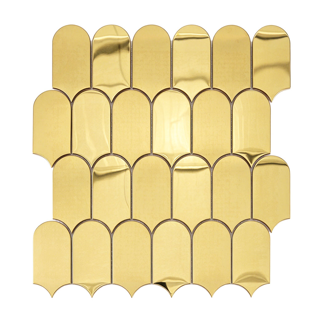 Gold arch metal mosaic tile sheet with brushed and mirror mixed surface