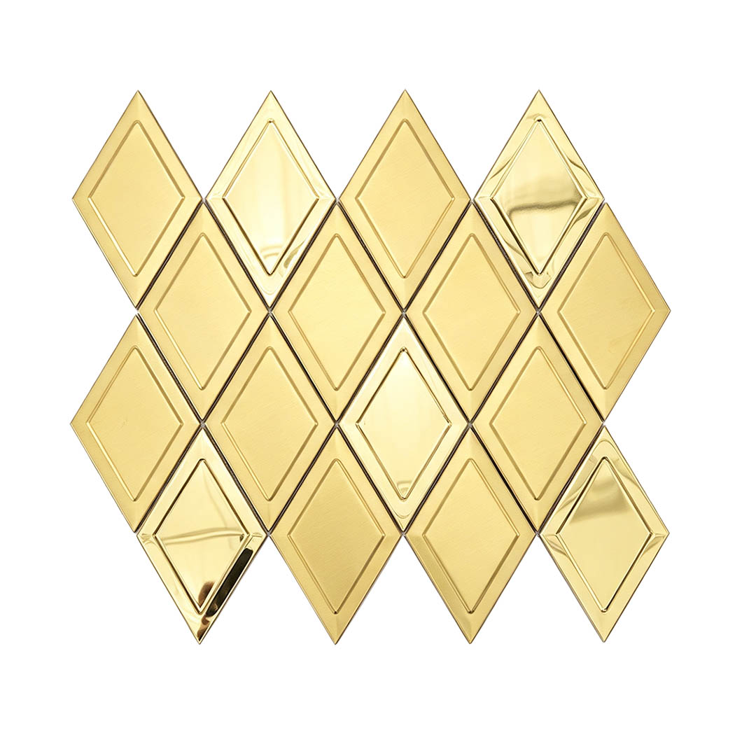 Gold diamond stainless steel mosaic tile sheet with brushed and reflective finishes