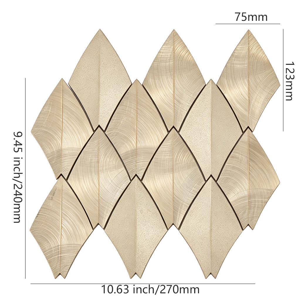 Gold leaf aluminum mosaic tile sheet with size details