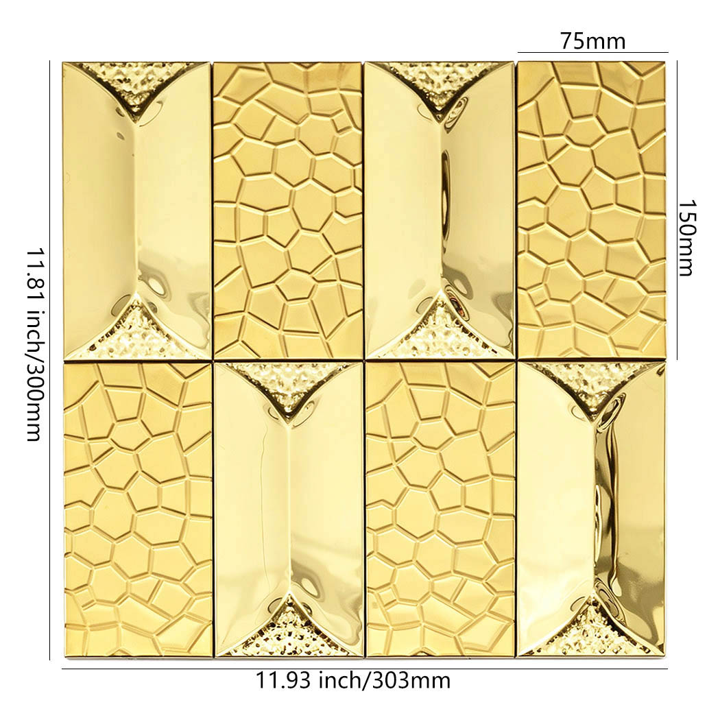 Gold metallic 3x6 tile sheet for modern mosaic wall designs