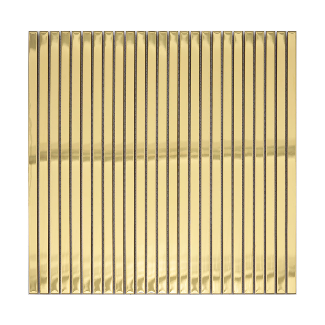 Front view of gold mirror stainless steel ribbon tile sheet