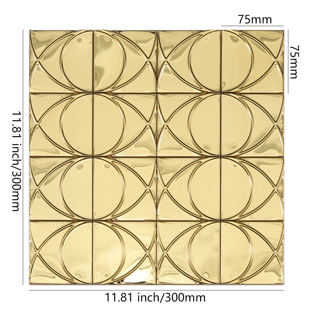 Gold mirror stainless steel square pattern mosaic tile with 11.81 inch dimensions