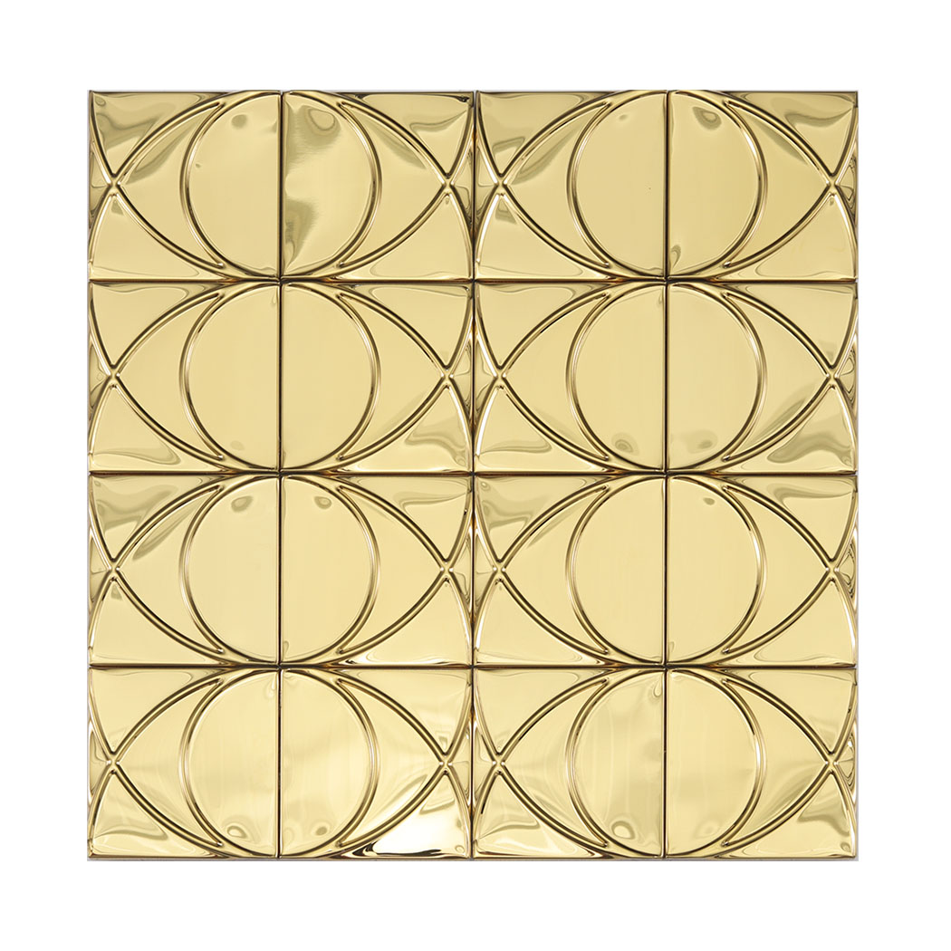Front view of gold mirror stainless steel square pattern mosaic tile