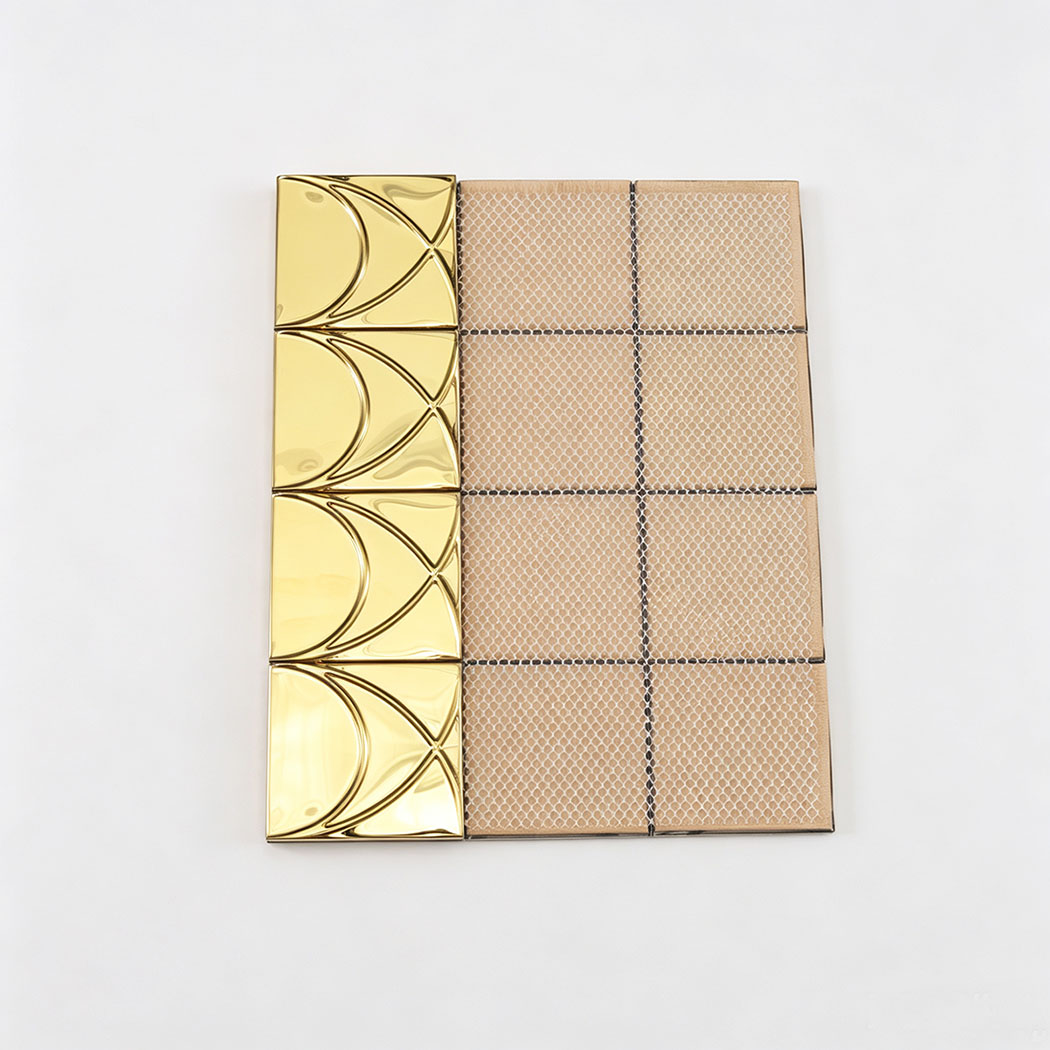 Gold mirror stainless steel square pattern mosaic tile with mesh backing