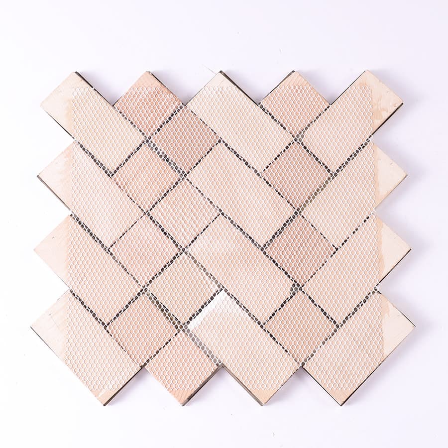 Back mesh design of gold 3D herringbone metal mosaic tile