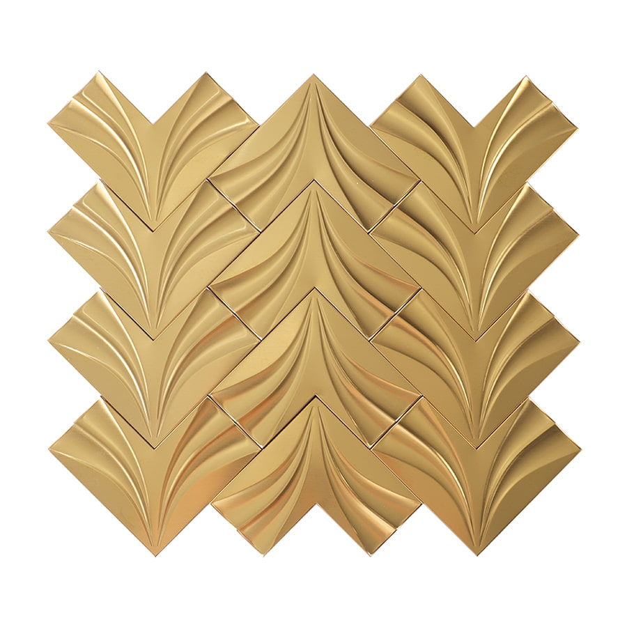 Full sheet of gold 3D herringbone metal mosaic tile for wall decor