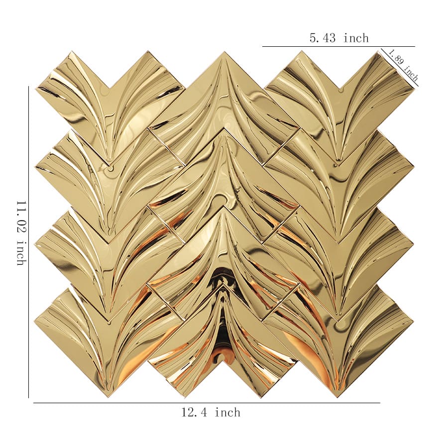 Gold mirror herringbone 3D stainless steel mosaic tile with size dimensions