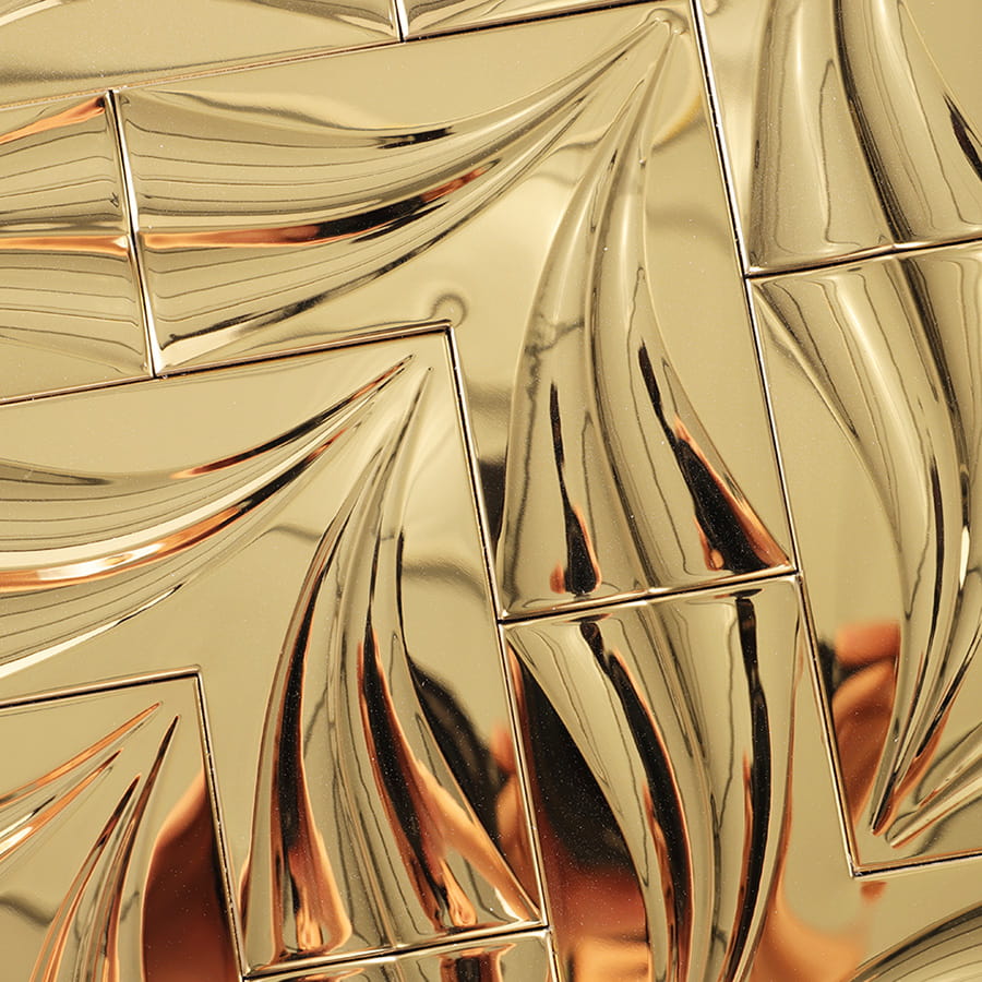 Surface texture of gold mirror herringbone stainless steel mosaic tile