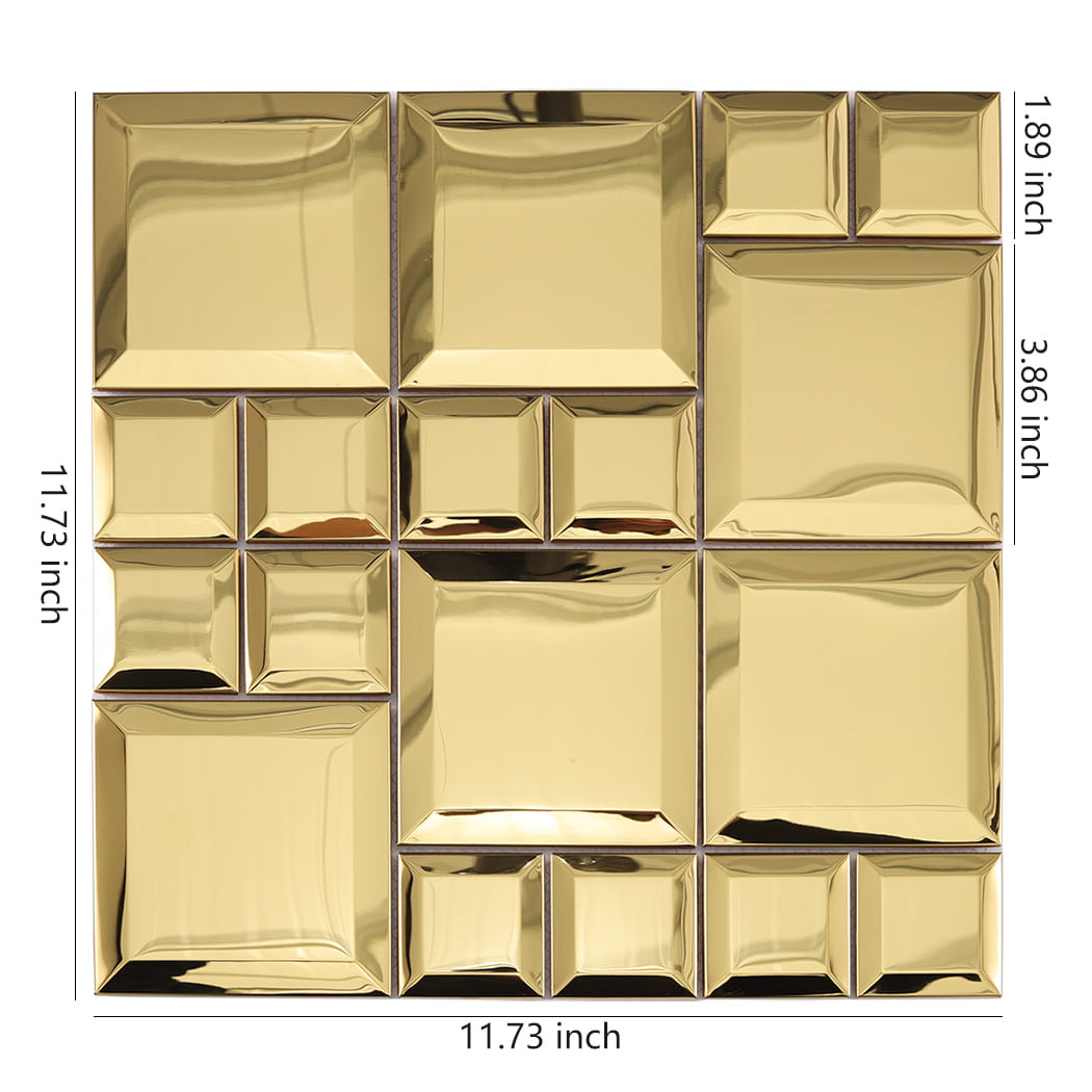 Gold mirror stainless steel beveled square mosaic tile sheet with modular square layout