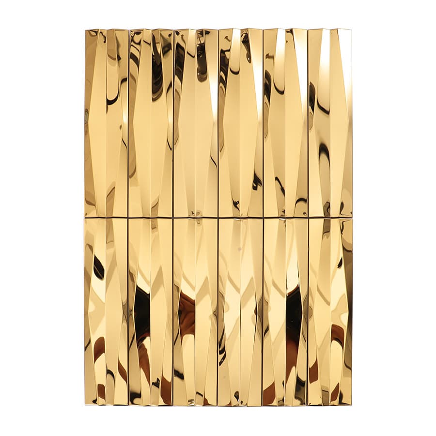 Full sheet of gold stainless steel 3D wave strip mosaic tile