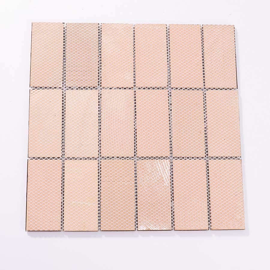 Back view of gold stainless steel rectangular mosaic tile sheet