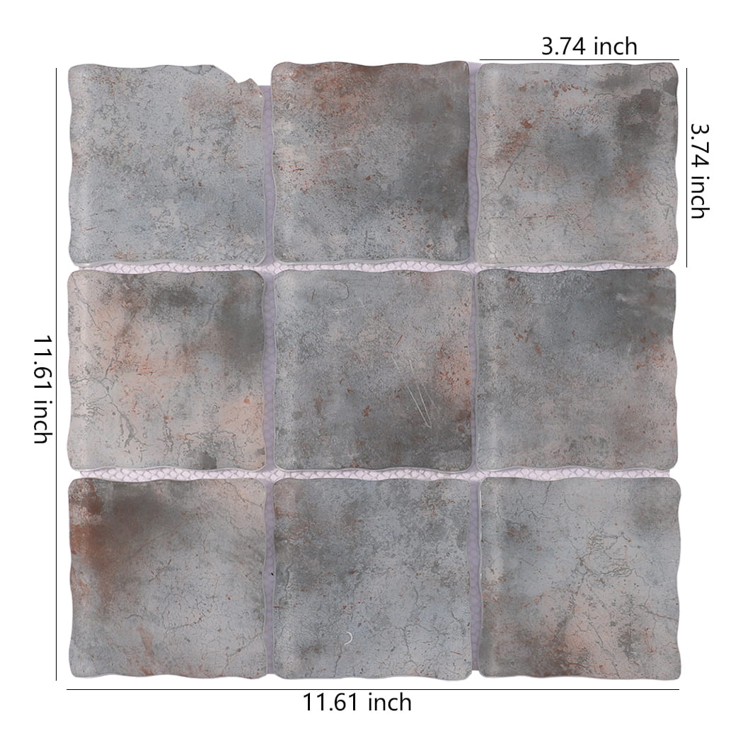 Gray beige wavy square glass mosaic tile sheet with 3.74 inch pieces