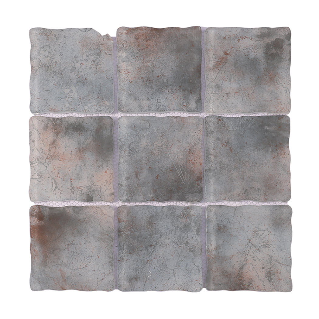 Gray beige wavy square glass mosaic tile sheet on white background