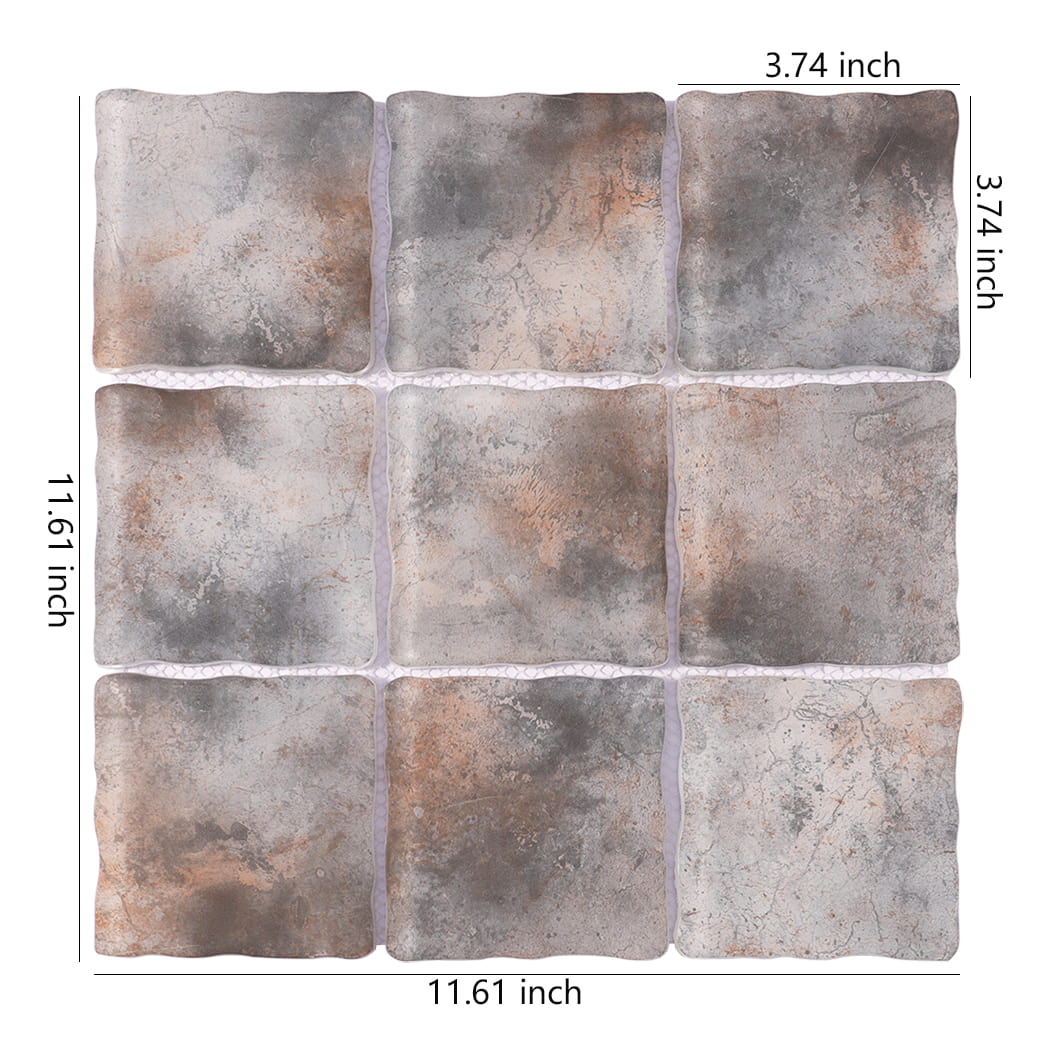 Gray brown wavy square glass mosaic tile sheet with 3.74 inch pieces