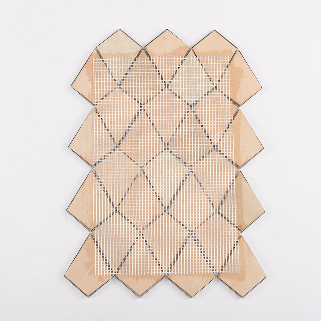 Back view of green diamond mirror stainless steel mosaic tile with mesh backing