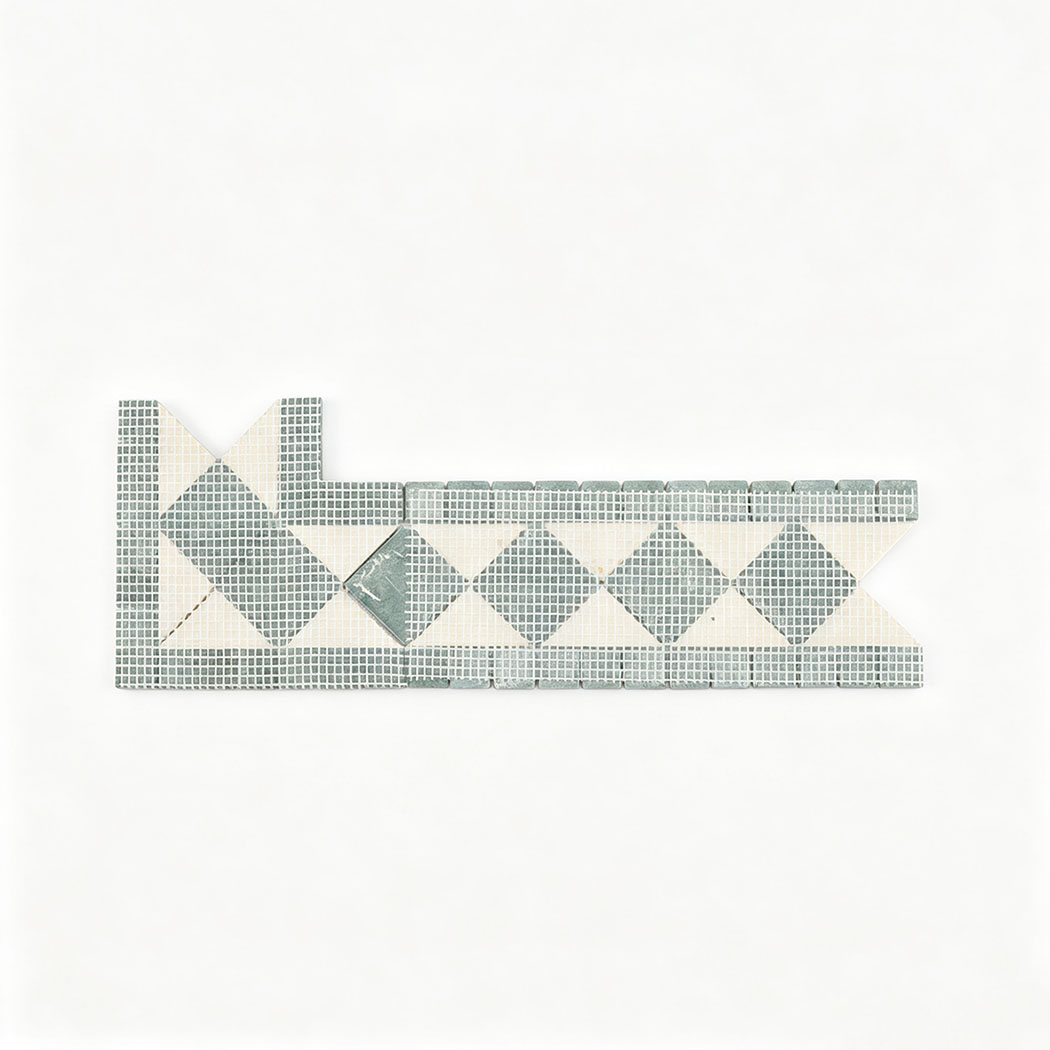 Mesh back of green and cream marble geometric mosaic border tile