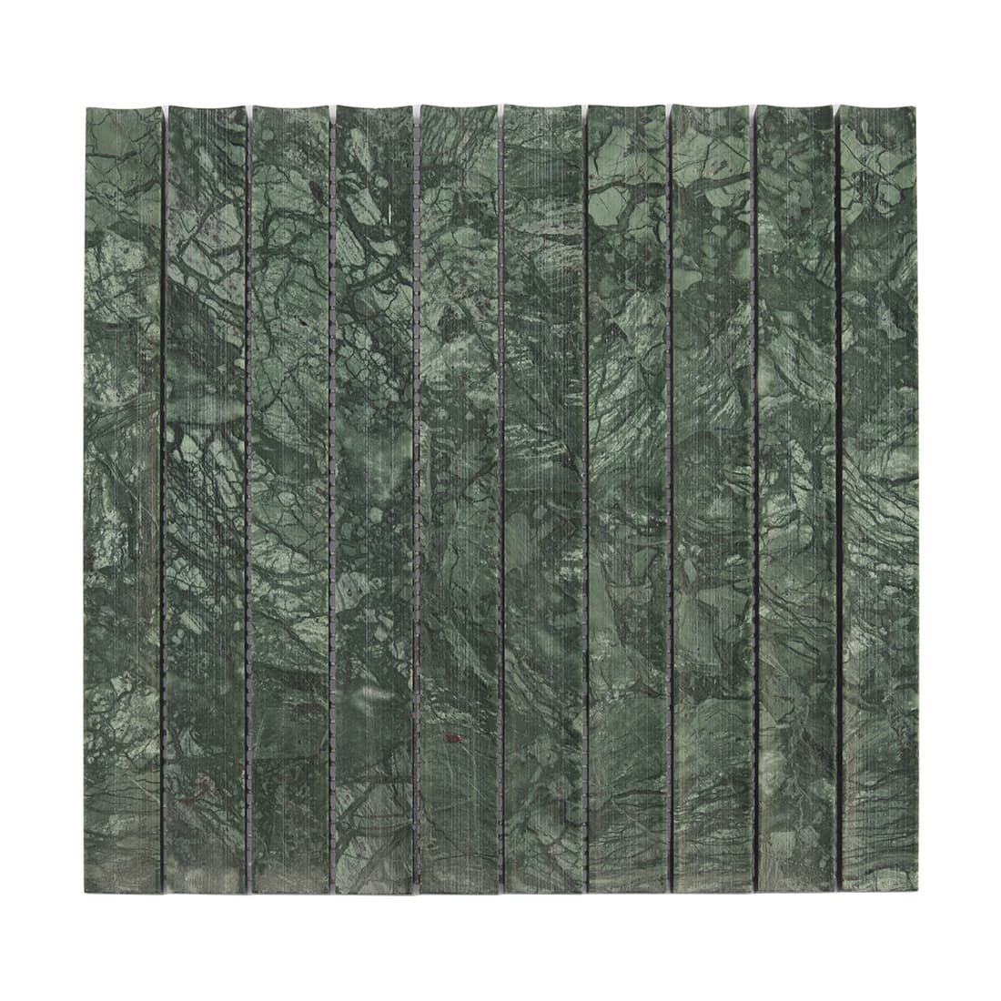 Full sheet of green marble strip mosaic tiles aligned vertically