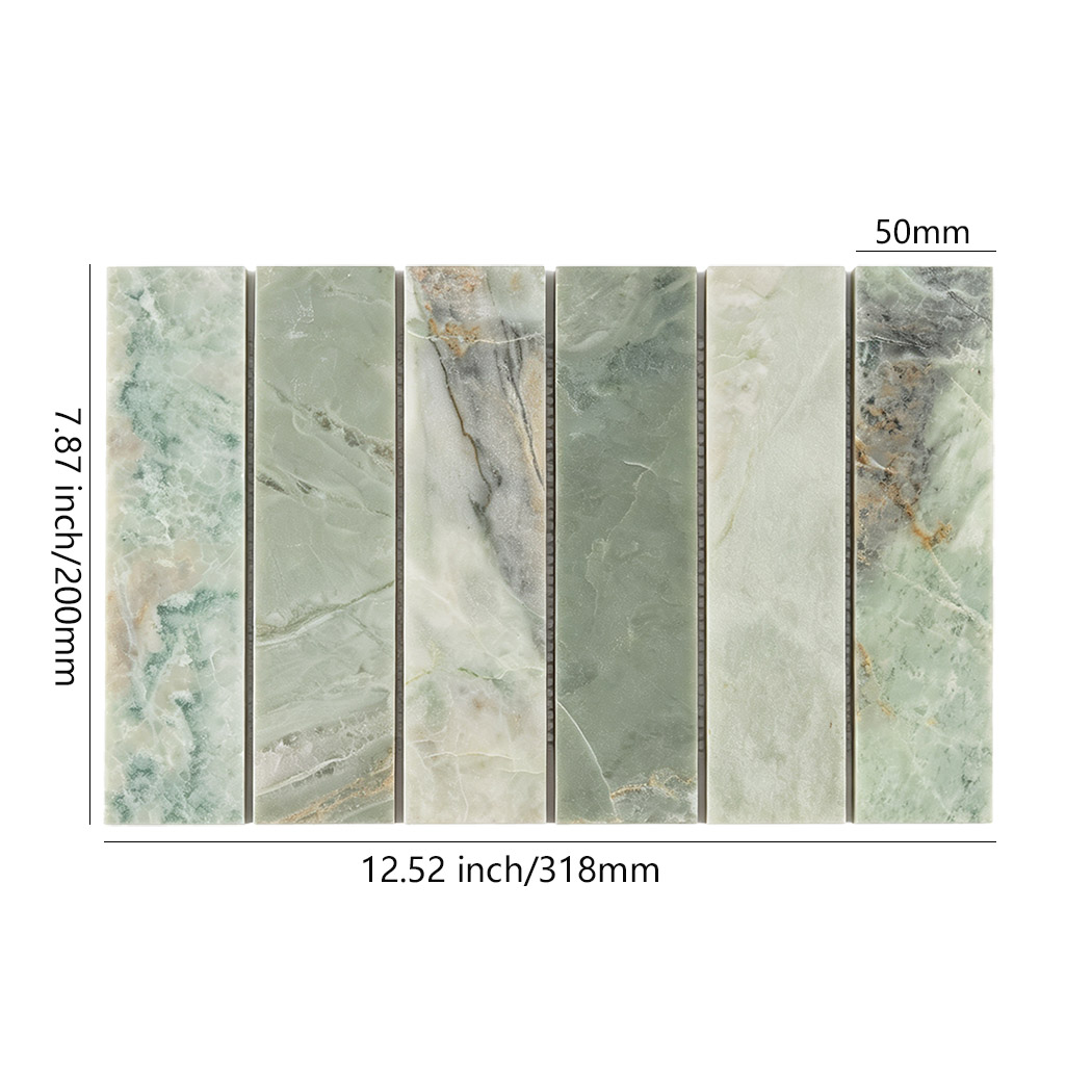 Green marble strip tile with 50 x 200 mm pieces and 318 x 200 mm sheet dimensions
