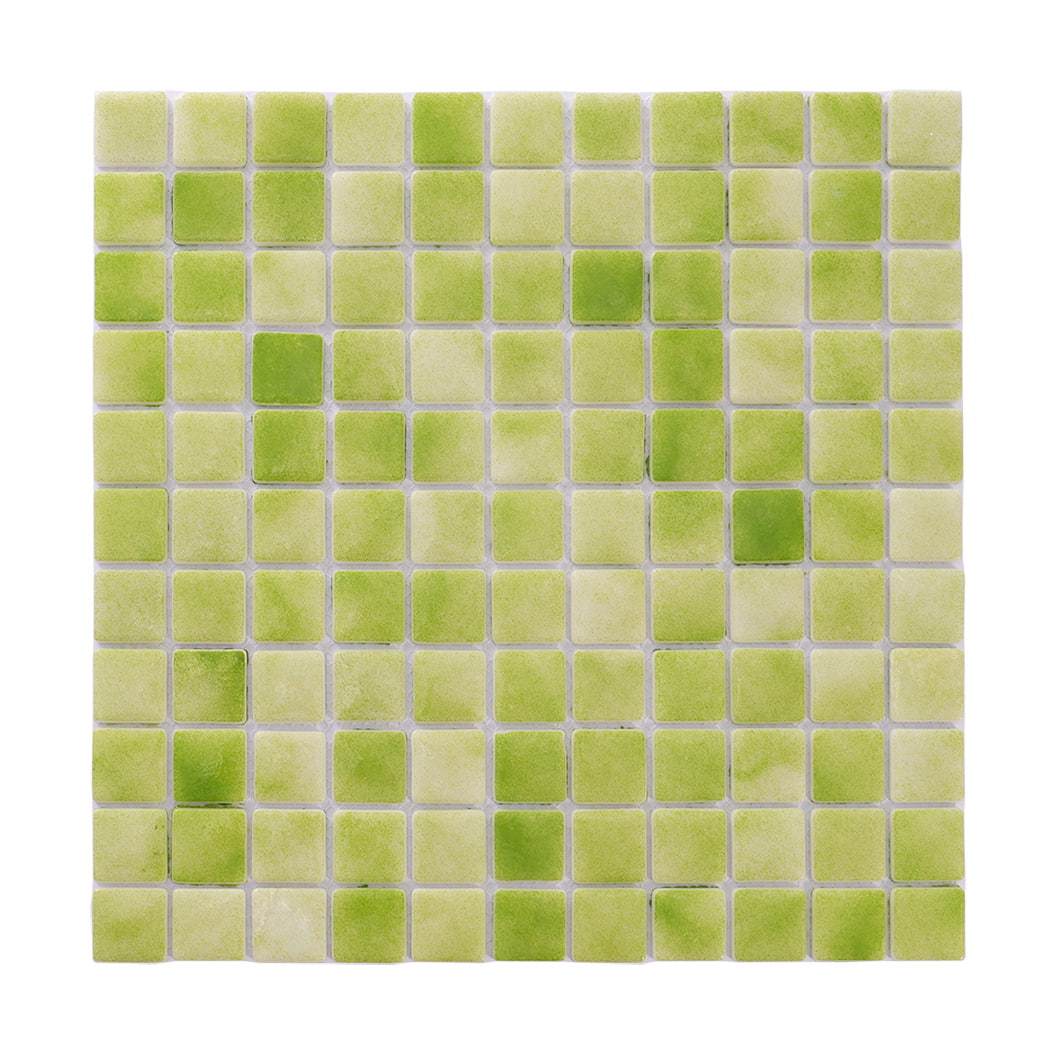 Front view of green recycled glass square mosaic tile sheet