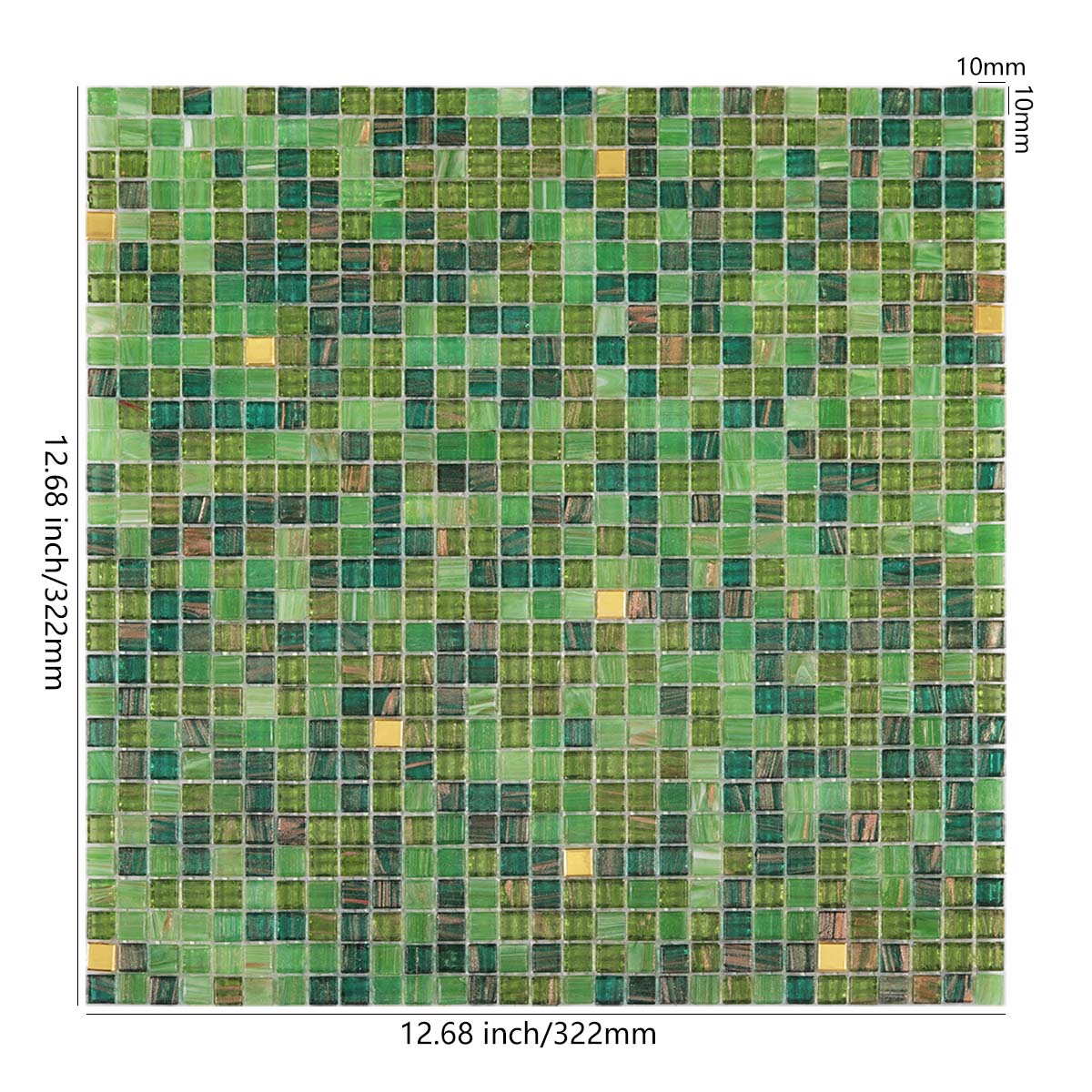Green and 24K Gold Mini Square Mosaic Small Glass Tile