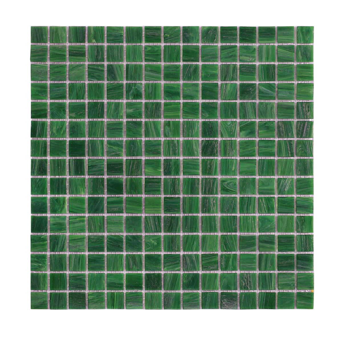 Green mosaic tiles arranged in a neat, square grid pattern, perfect for walls