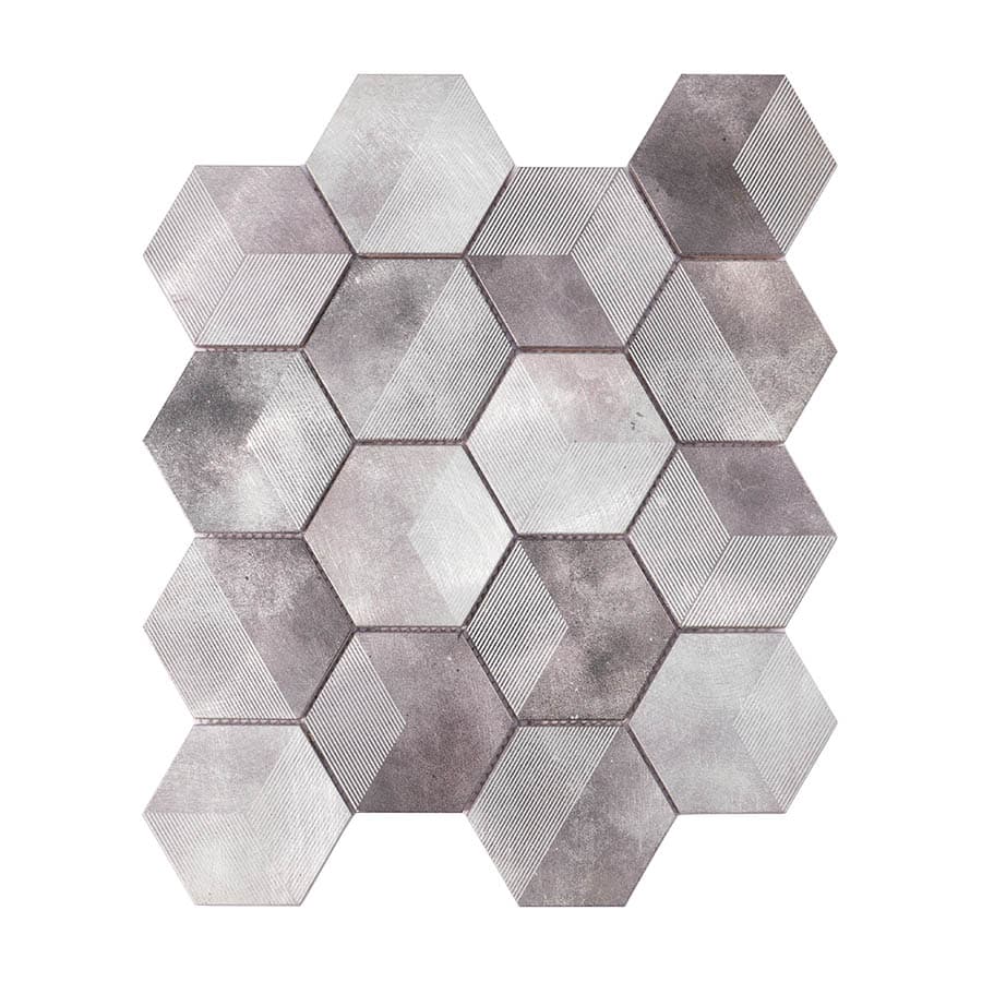 Grey hexagon aluminum mosaic tile with geometric design