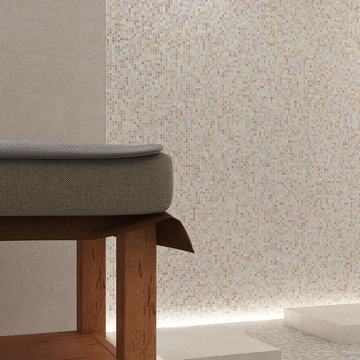 Hand trimming pearlescent mosaic tile sheet using scissors