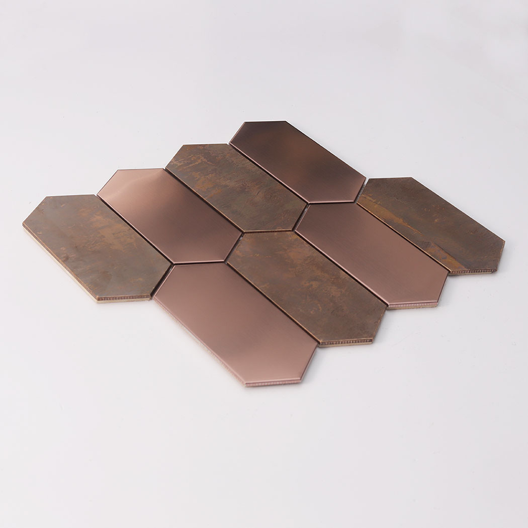 Hexagon mosaic cluster layout rose gold rust copper design