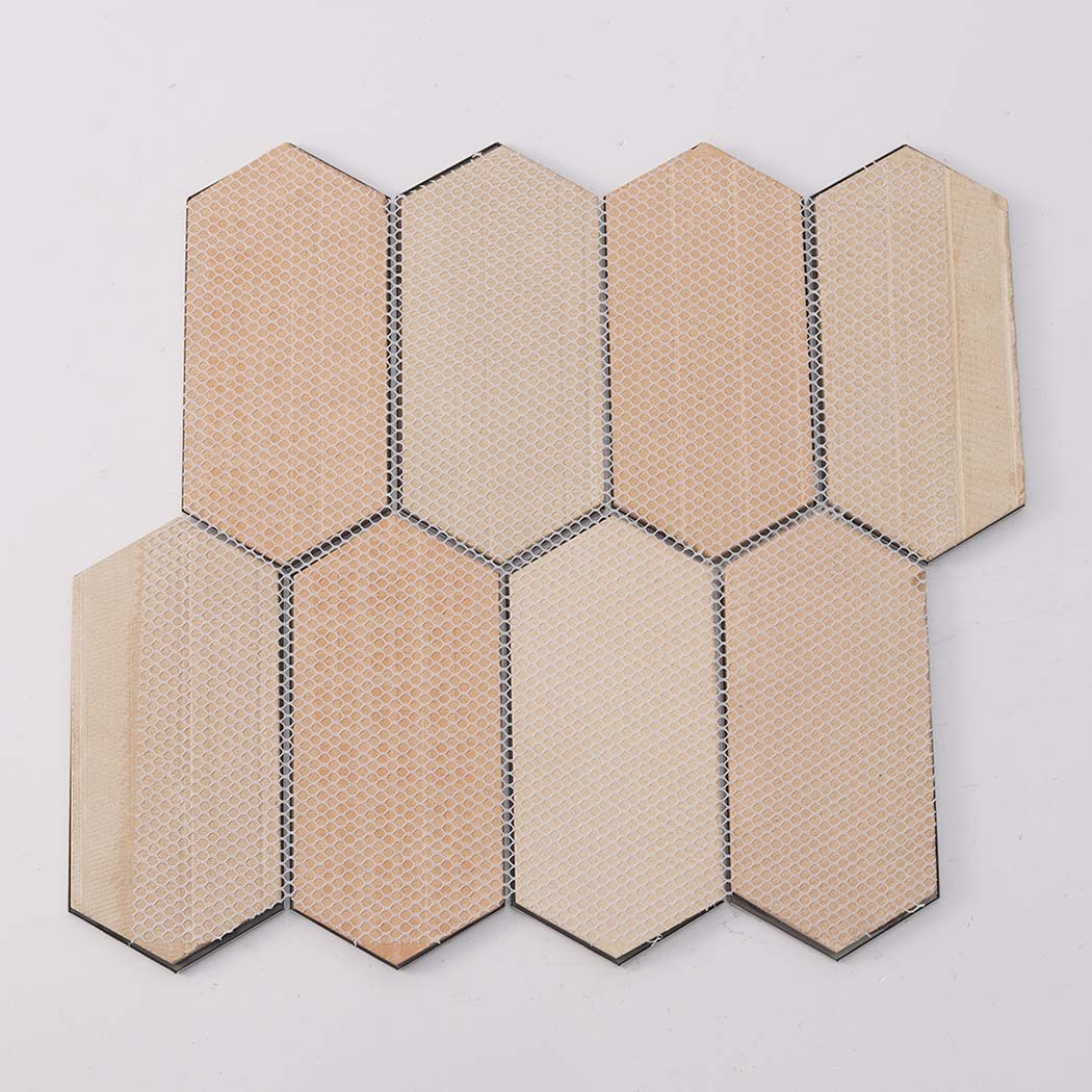 Mesh mounted hexagon mosaic tile back side for installation support