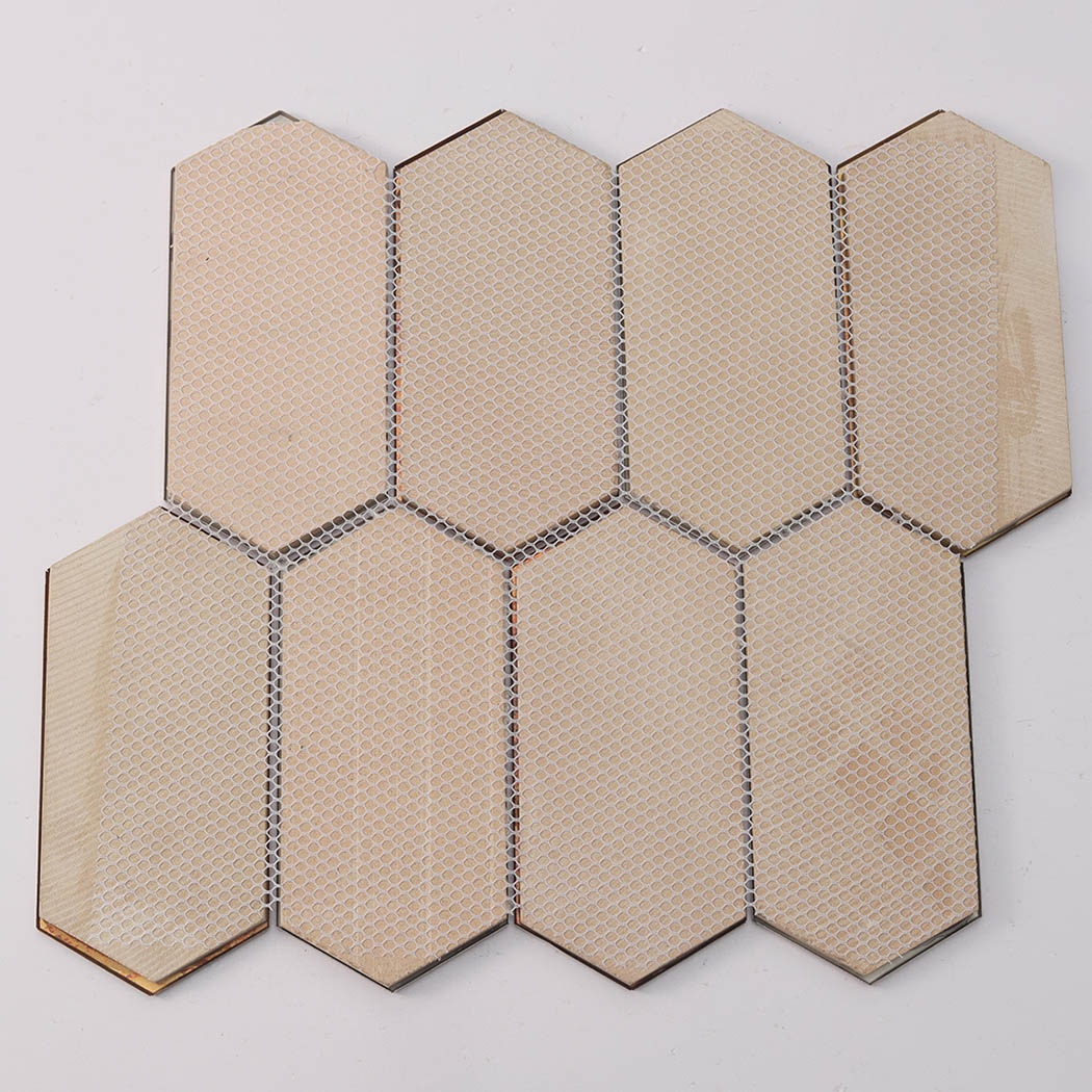 Mesh backing hexagon mosaic tile back view structure detail