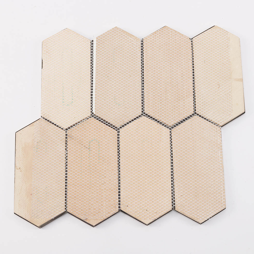 Rear mesh backing of hexagon mosaic tile sheet