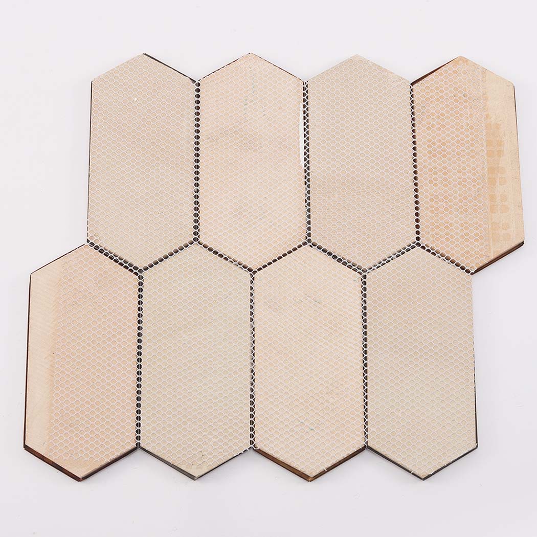 Back view hexagon mosaic tile sheet mesh mounted backing installation structure