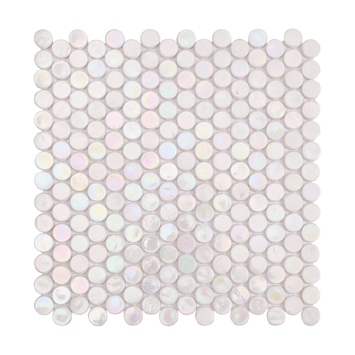 Pearl White Iridescent Penny Round Glass Mosaic Tiles for Walls and Floors